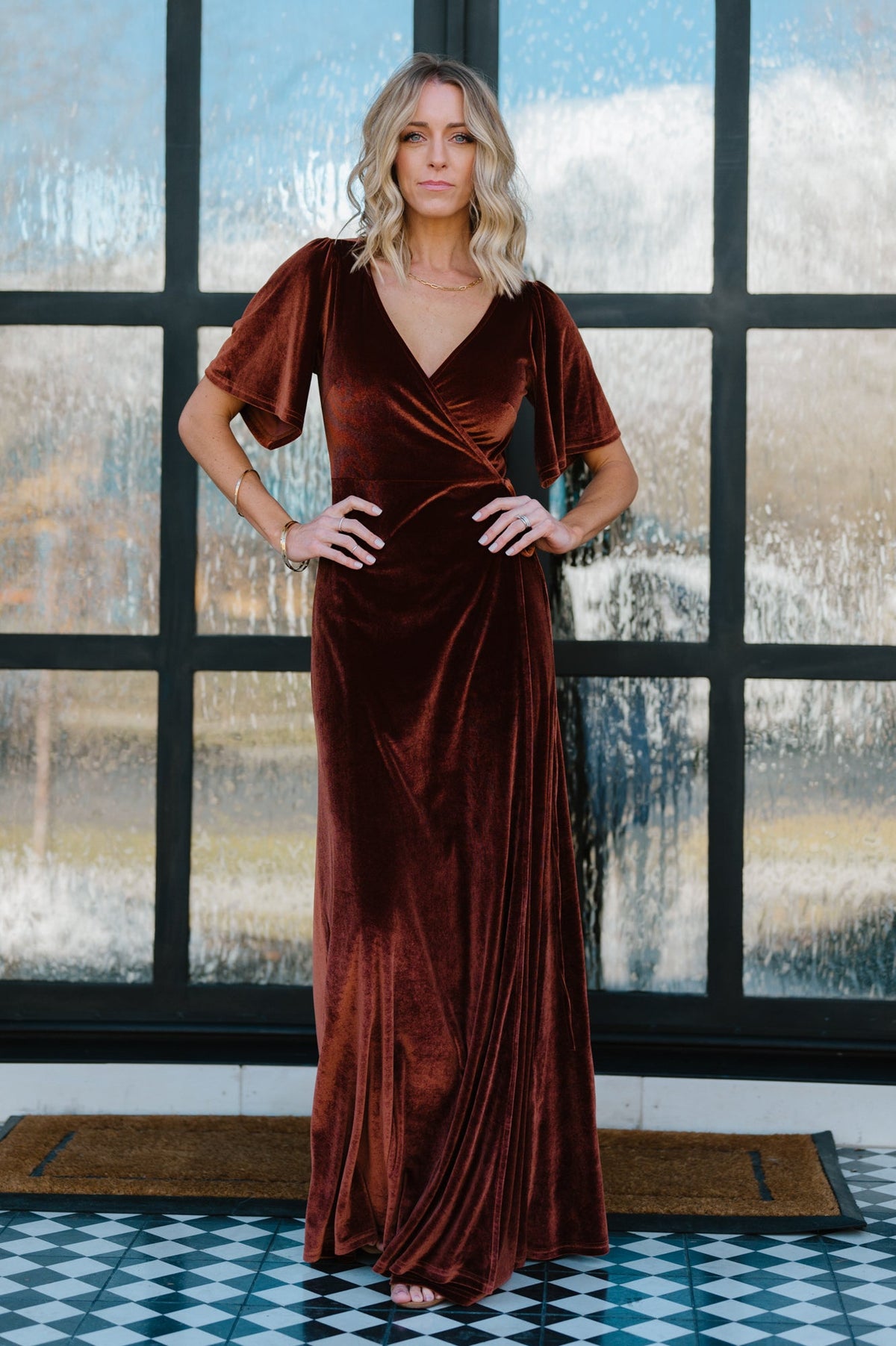 Meghan Velvet Wrap Maxi Dress | Bronze ...